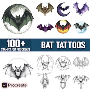 100+ Bat Tattoo Procreate Stamps, Brushes for Procreate, Instant Digital Download