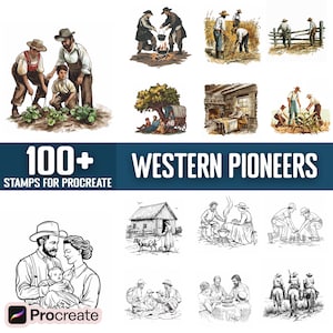 100+ Western Pioneer Procreate Stamps, Brushes for Procreate, Instant Digital Download