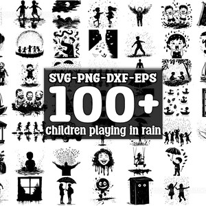 Children playing in rain SVG Bundle, Set of 100, Instant Digital Download, png, svg, eps, dxf