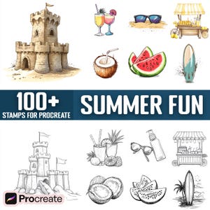 100+ Summer Fun Procreate Stamps, Brushes for Procreate, Instant Digital Download