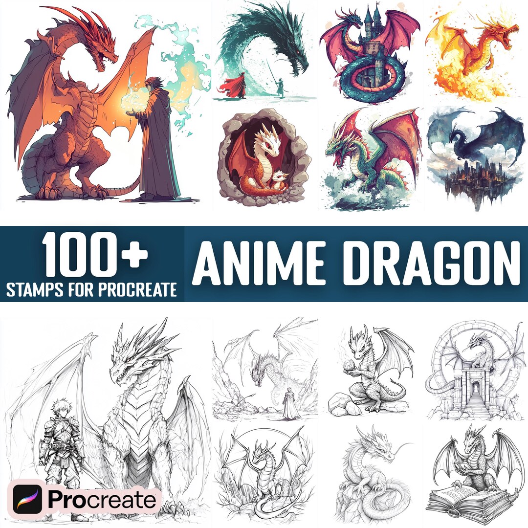 100+ Anime Dragon Procreate Stamps, Brushes for Procreate, Instant ...