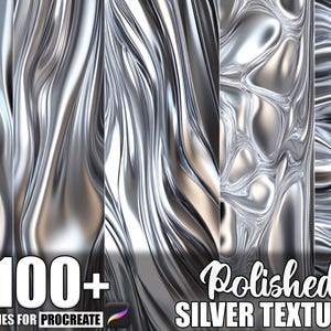 100+ Polished Silver Procreate Textures, Brushes for Procreate, Instant Digital Download