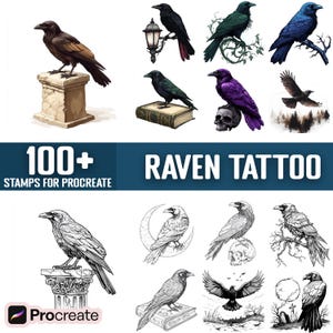 100+ Raven Tattoo Procreate Stamps, Brushes for Procreate, Instant Digital Download