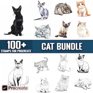 100+ Cat Procreate Stamps, Brushes for Procreate, Instant Digital Download