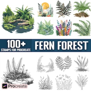 100+ Fern Forest Procreate Stamps, Brushes for Procreate, Instant Digital Download