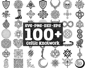 Celtic Knotwork Tattoo Art SVG Bundle, Set of 100, Instant Digital Download, png, svg, eps, dxf