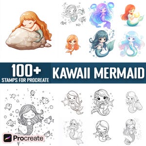 100+ Kawaii Mermaid Procreate Stamps, Brushes for Procreate, Instant Digital Download