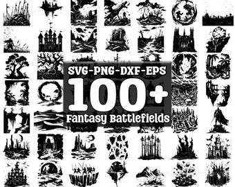 Fantasy Battlefields SVG Bundle, Set of 100, Instant Digital Download, png, svg, eps, dxf