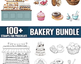 100+ Bakery Procreate Stamps, Brushes for Procreate, Instant Digital Download