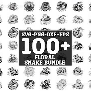 May include: A collection of 100+ floral snake designs in black and white. The designs are perfect for crafting, scrapbooking, and other creative projects. SVG-PNG-DXF-EPS.