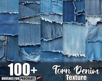100+ Torn Denim Procreate Textures, Brushes for Procreate, Instant Digital Download