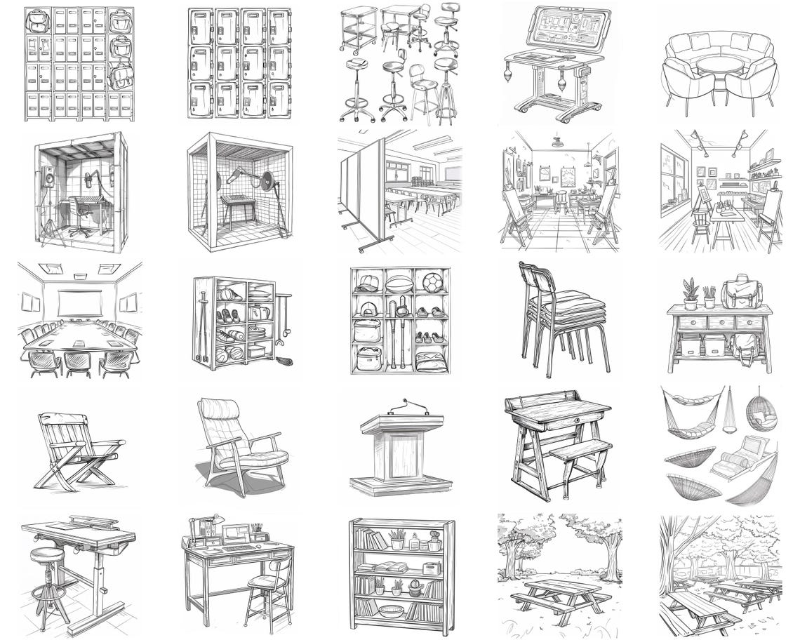 100+ School Furniture Procreate Stamps, Brushes for Procreate, Instant ...