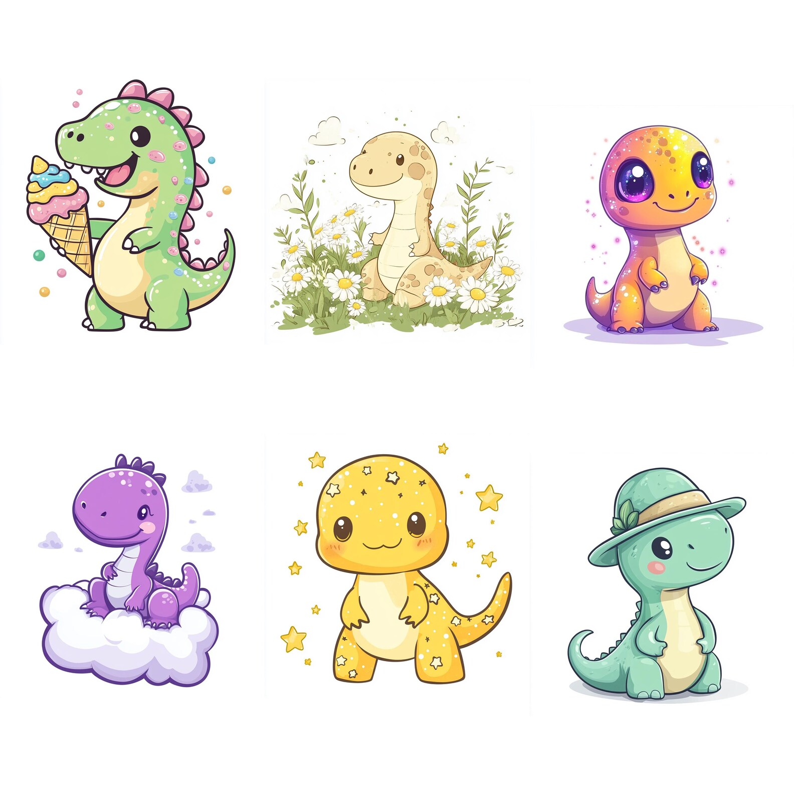 100+ Kawaii Dinosaur Procreate Stamps, Brushes for Procreate, Instant ...