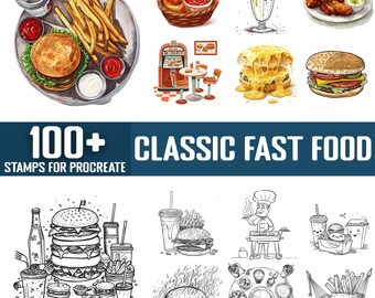 100+ Classic Fast Food Procreate Stamps, Brushes for Procreate, Instant Digital Download