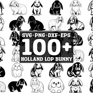 Puede incluir: Una colección de más de 100 ilustraciones vectoriales en blanco y negro de conejos Holland Lop en varias poses. Las ilustraciones son perfectas para manualidades, scrapbooking y otros proyectos creativos.