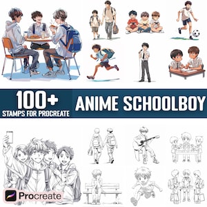 100+ Anime School Boy Procreate Stamps, Brushes for Procreate, Instant Digital Download
