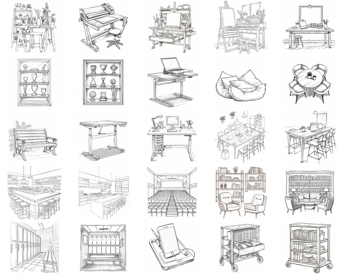 100+ School Furniture Procreate Stamps, Brushes for Procreate, Instant ...