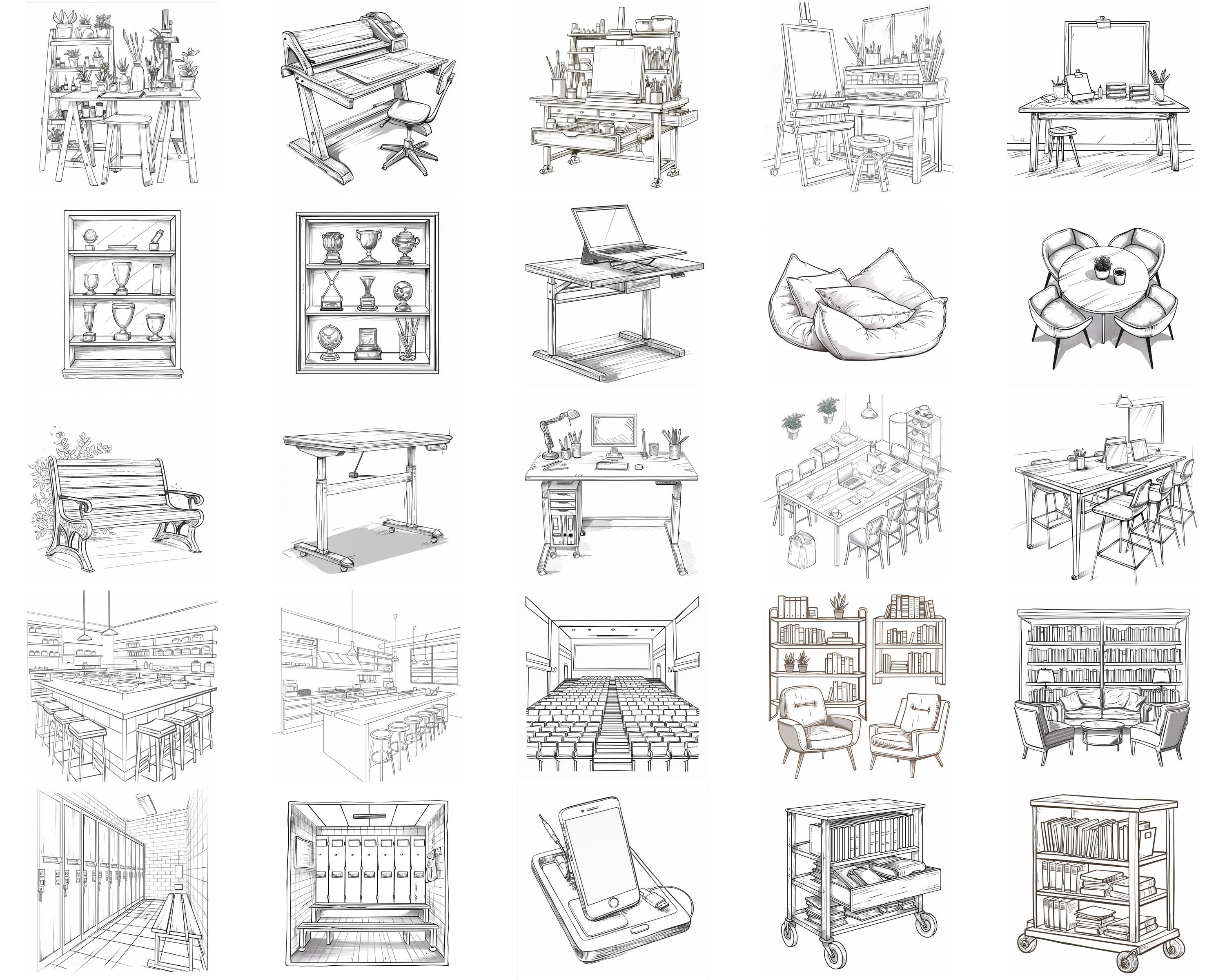 100+ School Furniture Procreate Stamps, Brushes for Procreate, Instant ...