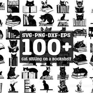 Cat Sitting on a Bookshelf SVG Bundle, Set of 100, Instant Digital Download, png, svg, eps, dxf