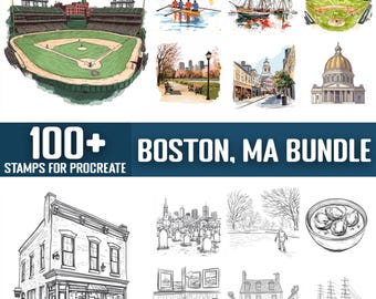 100+ Boston Massachusetts Procreate Stamps, Brushes for Procreate, Instant Digital Download