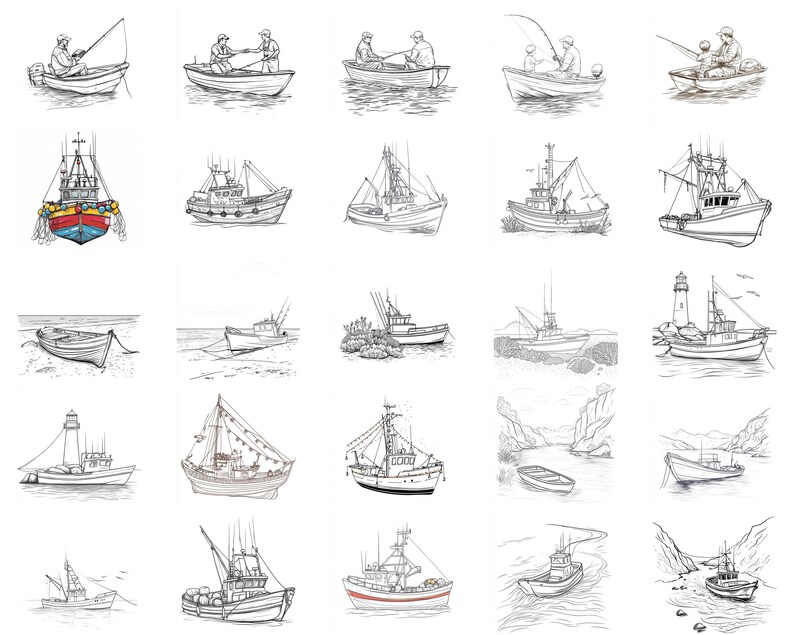 100+ Fishing Boat Procreate Stamps, Brushes for Procreate, Instant ...
