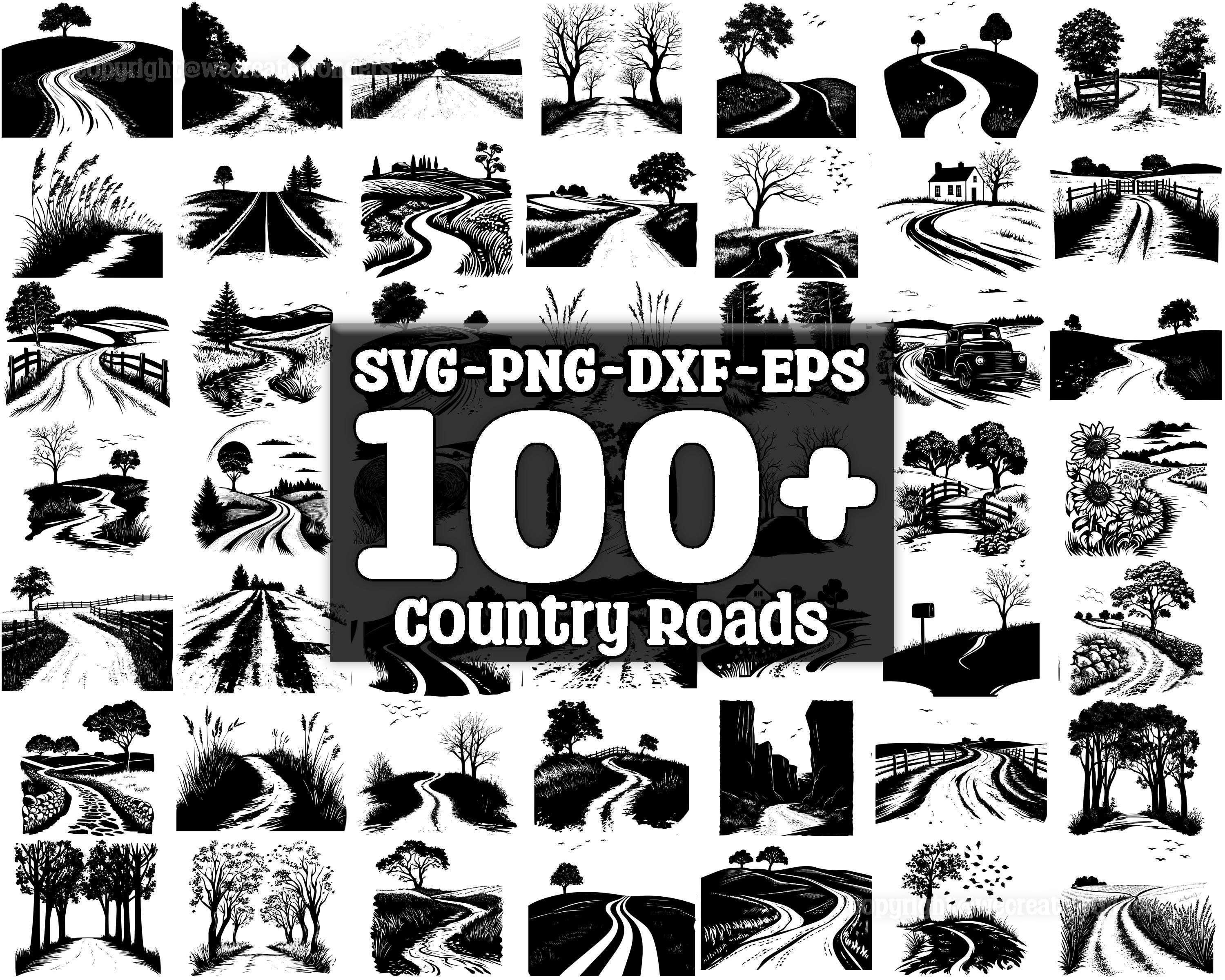 Country Roads SVG Bundle, Set of 100, Instant Digital Download