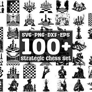 Strategic Chess Set SVG Bundle, Set of 100, Instant Digital Download, png, svg, eps, dxf