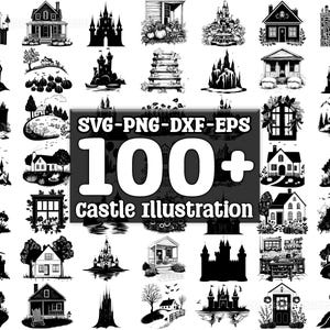 Castle Illustration SVG Bundle, Set of 100, Instant Digital Download, png, svg, eps, dxf