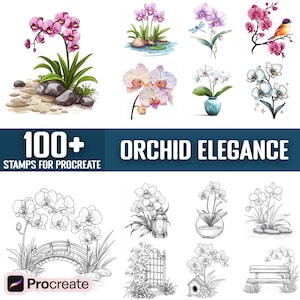 100+ Orchid Elegance Procreate Stamps, Brushes for Procreate, Instant Digital Download