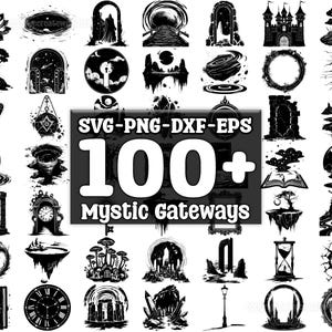 Könnte beinhalten: Eine Sammlung von über 100 Schwarzweiß-Vektorillustrationen von mystischen Toren, Bögen und Portalen. SVG - PNG - DXF - EPS.