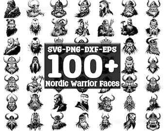 Nordic Warrior Faces SVG Bundle, Set of 100, Instant Digital Download, png, svg, eps, dxf