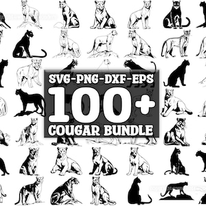 Lot Cougar SVG, lot de 100, téléchargement numérique instantané, png, svg, eps, dxf