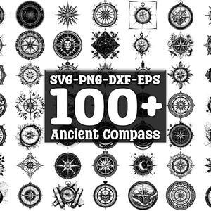 Antiker Kompass SVG-Bundle, Set von 100, sofortiger digitaler Download, png, svg, eps, dxf
