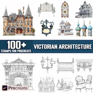 Oltre 100 timbri Procreate di architettura vittoriana, pennelli per Procreate, download digitale istantaneo