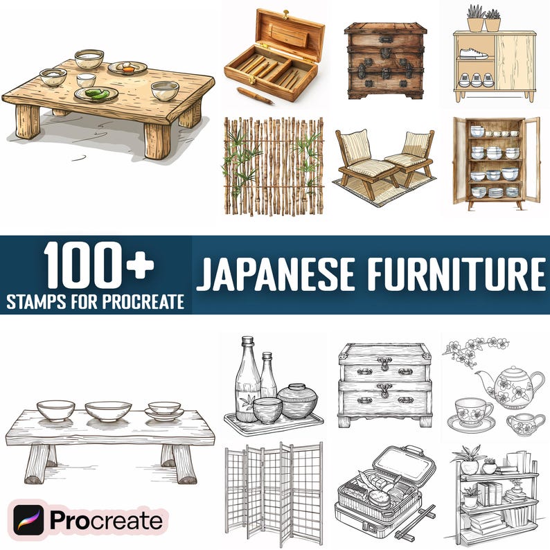 100+ Japanese Furniture Procreate Stamps, Brushes for Procreate ...