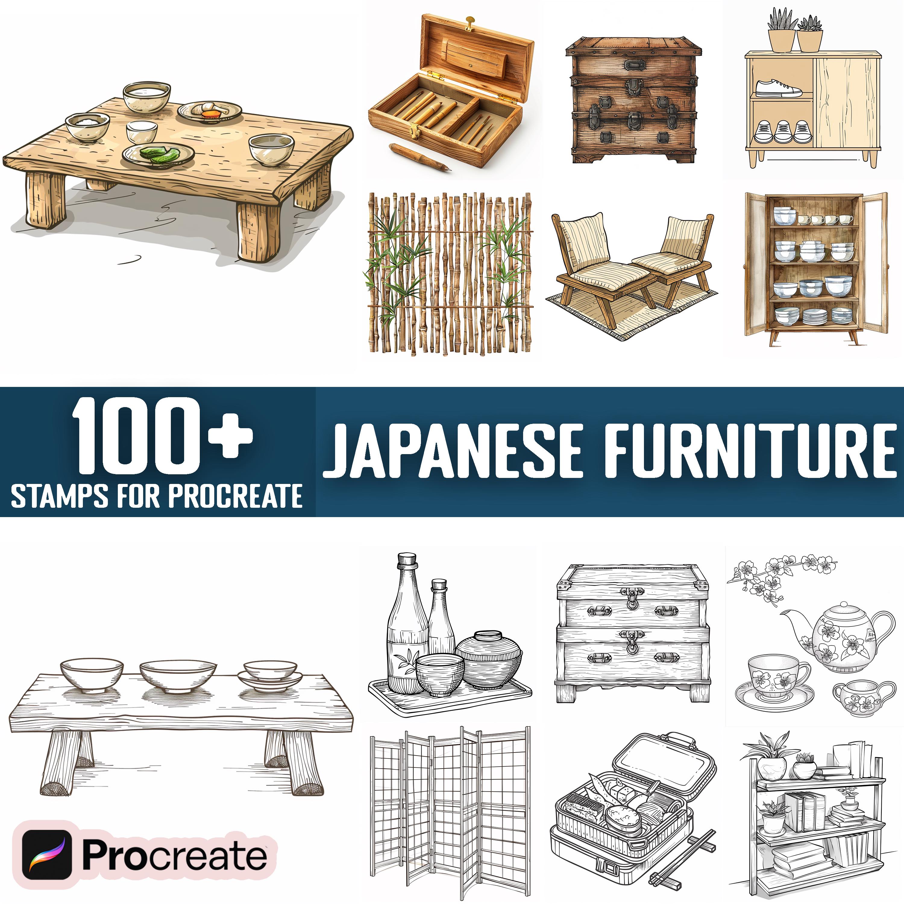 100+ Japanese Furniture Procreate Stamps, Brushes for Procreate ...