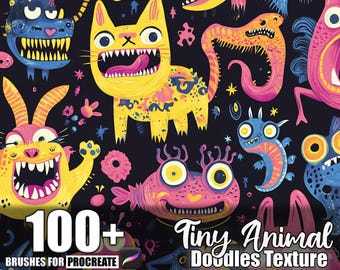 100+ Tiny Animal Doodles Procreate Textures, Brushes for Procreate, Instant Digital Download