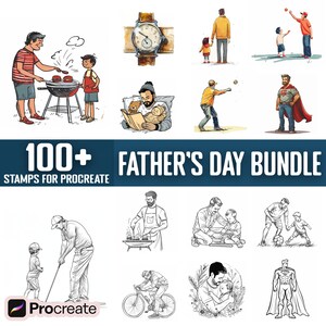 Más de 100 sellos y pinceles para Procreate para el Día del Padre, descarga digital instantánea