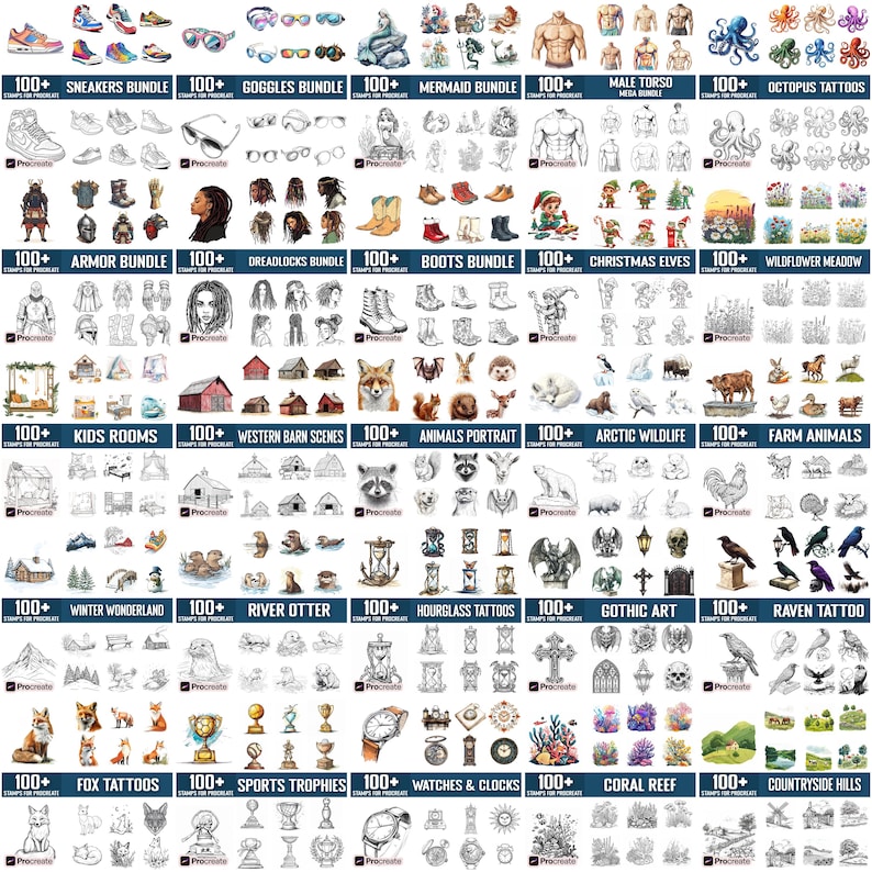 89 000+ Hela butiken, Stämplar för Procreate, Penslar för Procreate, Omedelbar digital nedladdning bild 6