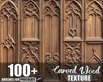 100+ Carved Wood Procreate Textures, Brushes for Procreate, Instant Digital Download