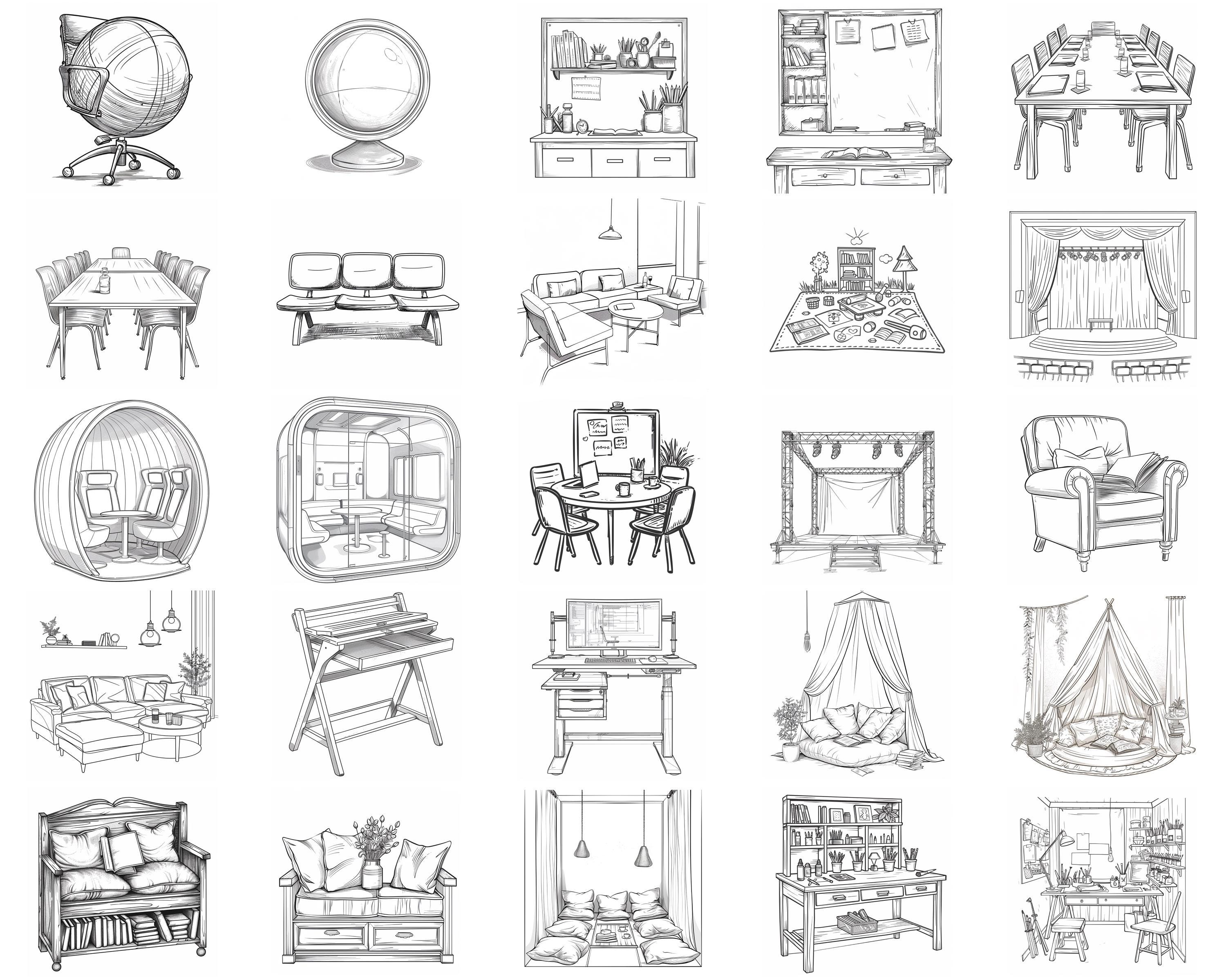 100+ School Furniture Procreate Stamps, Brushes for Procreate, Instant ...