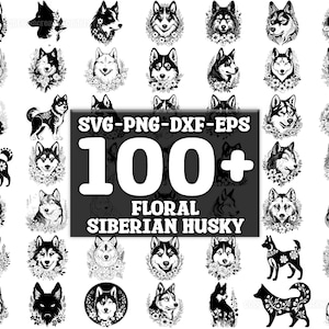 Floral Siberian Husky SVG Bundle, Set of 100, Instant Digital Download, png, svg, eps, dxf