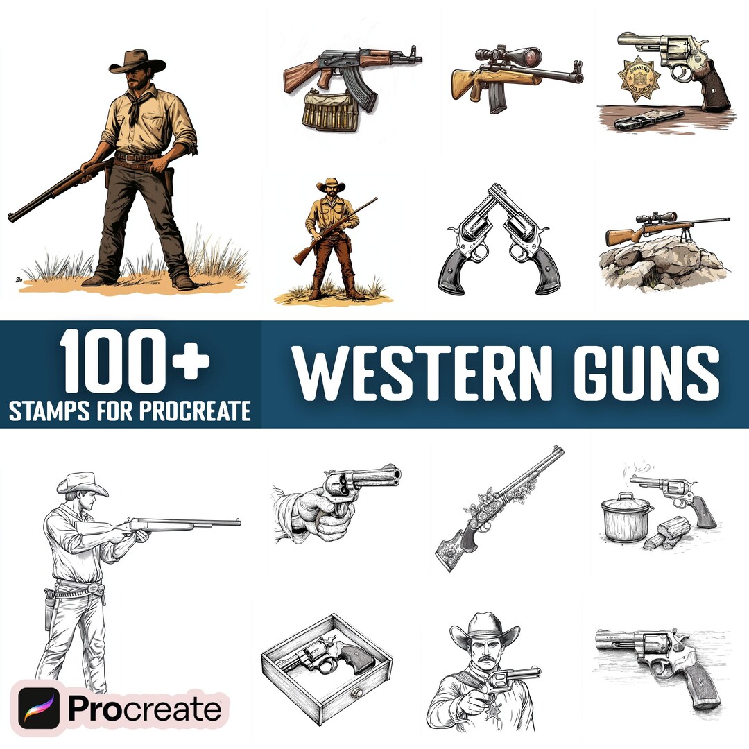 100+ Western Guns Procreate Stamps, Brushes for Procreate, Instant ...