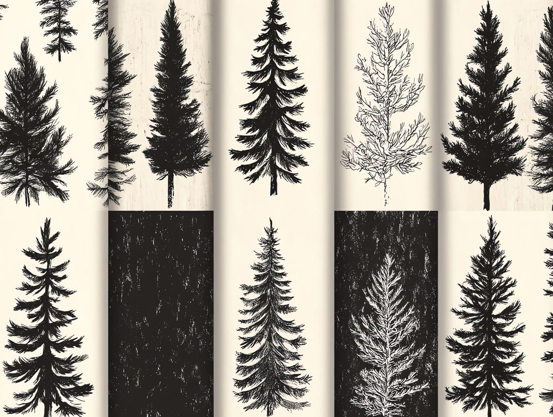 Pen Tree Textures 100+ Pine Tree Forest Procreate Textures, Brushes for Procreate ...