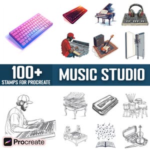 100+ Musical Studio Procreate Stamps, Brushes for Procreate, Instant Digital Download