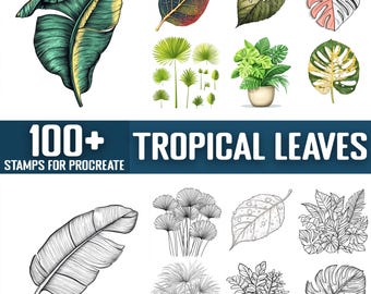 100+ Tropical Leaves Procreate Stamps, Brushes for Procreate, Instant Digital Download