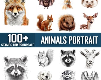 100+ dierenportret Procreate-stempels, penselen voor procreate, directe digitale download