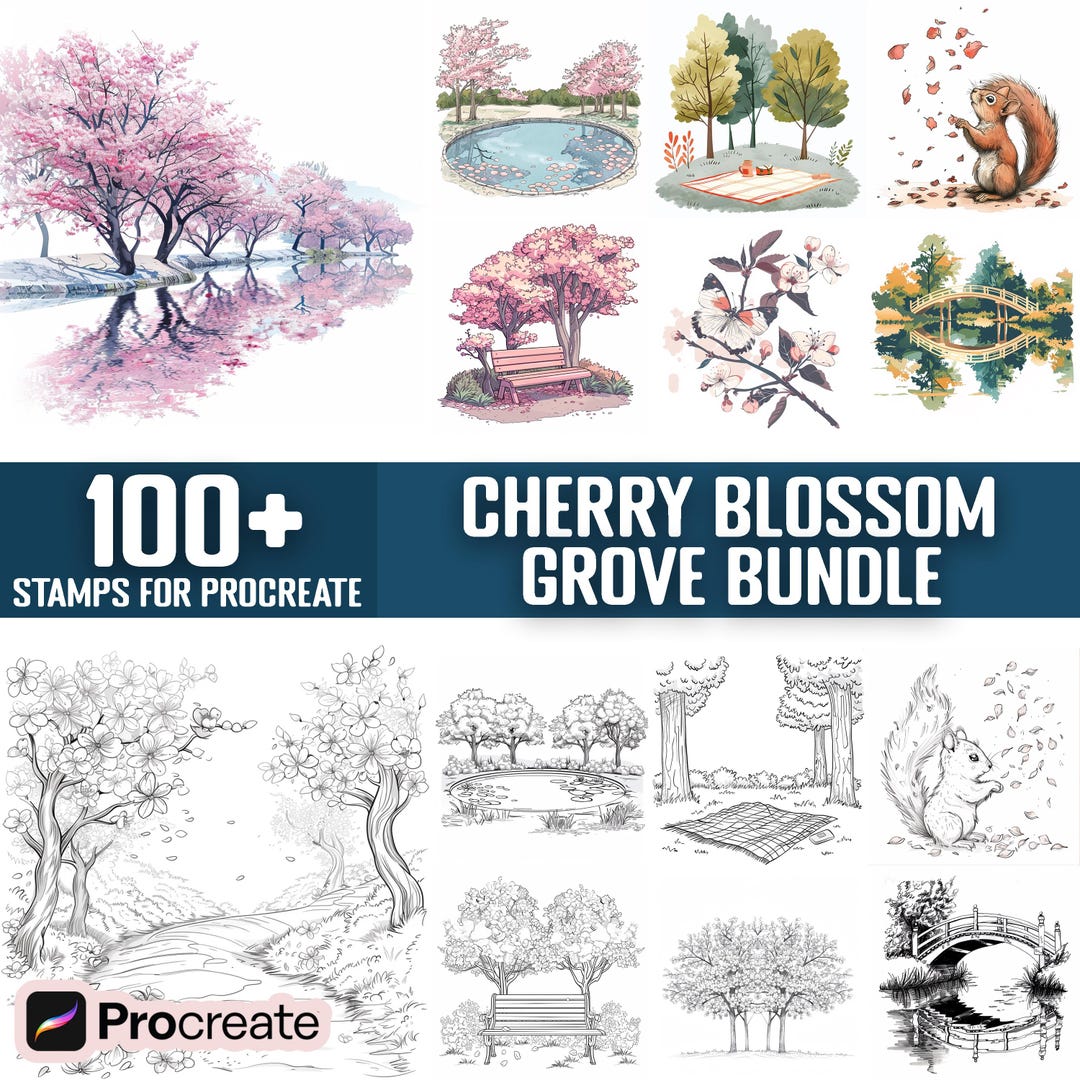 100+ Cherry Blossom Grove Procreate Stamps, Brushes for Procreate ...
