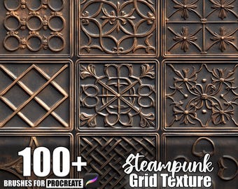 100+ Steampunk Grid Procreate Textures, Brushes for Procreate, Instant Digital Download