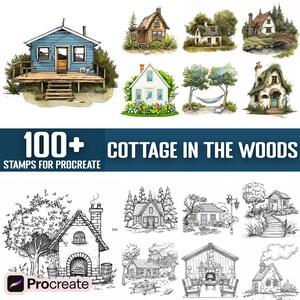 100+ Cottage in the Woods Procreate Stamps, Brushes for Procreate, Instant Digital Download